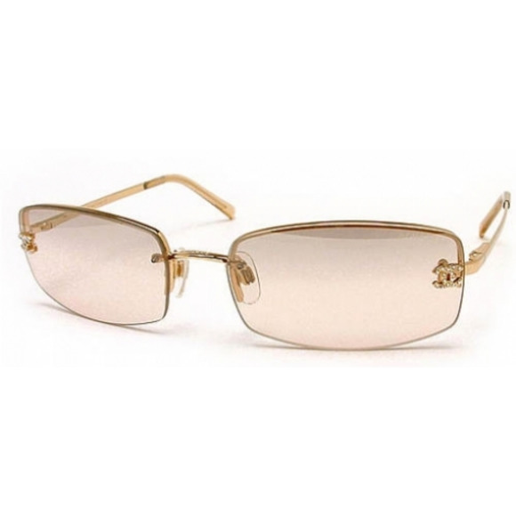 CHANEL Accessories Chanel 493b Swarovski Cc Logo Gold Sunglasses